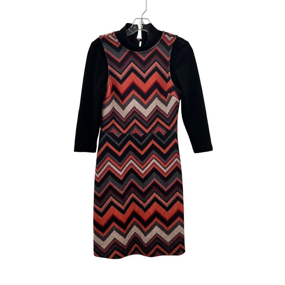 Eci New York Women's Mock Neck Chevron Sheath Dress 3/4 Sleeve Size Small